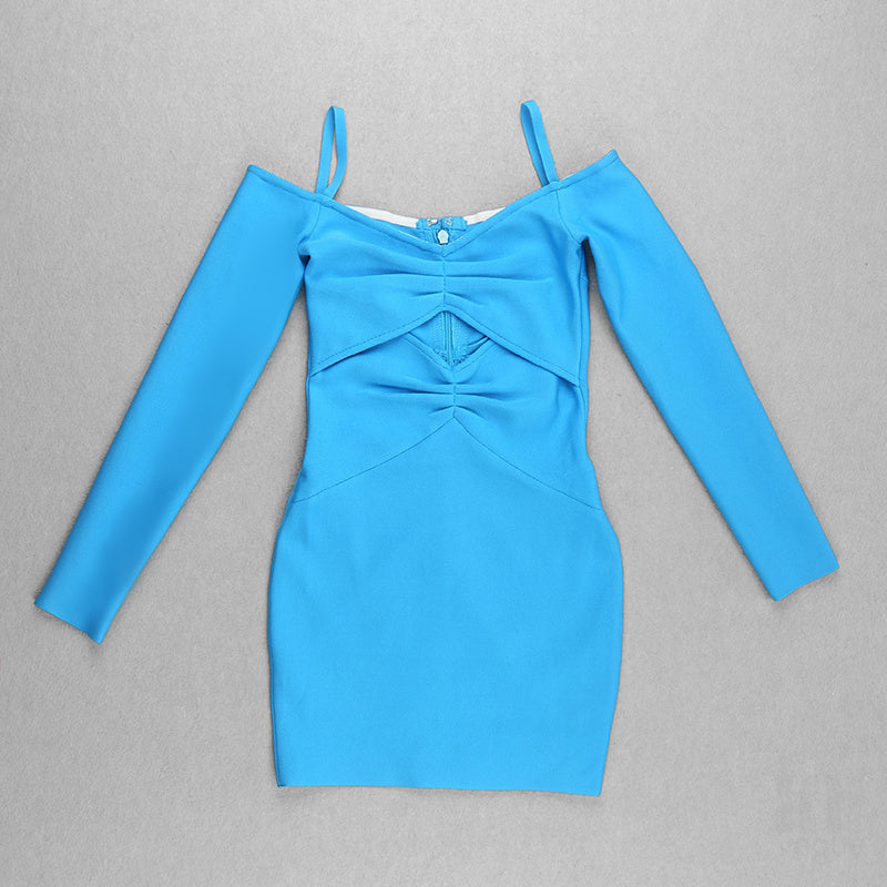 Turquoise Cutout Mini Dress with Wide Brim Hat H4117