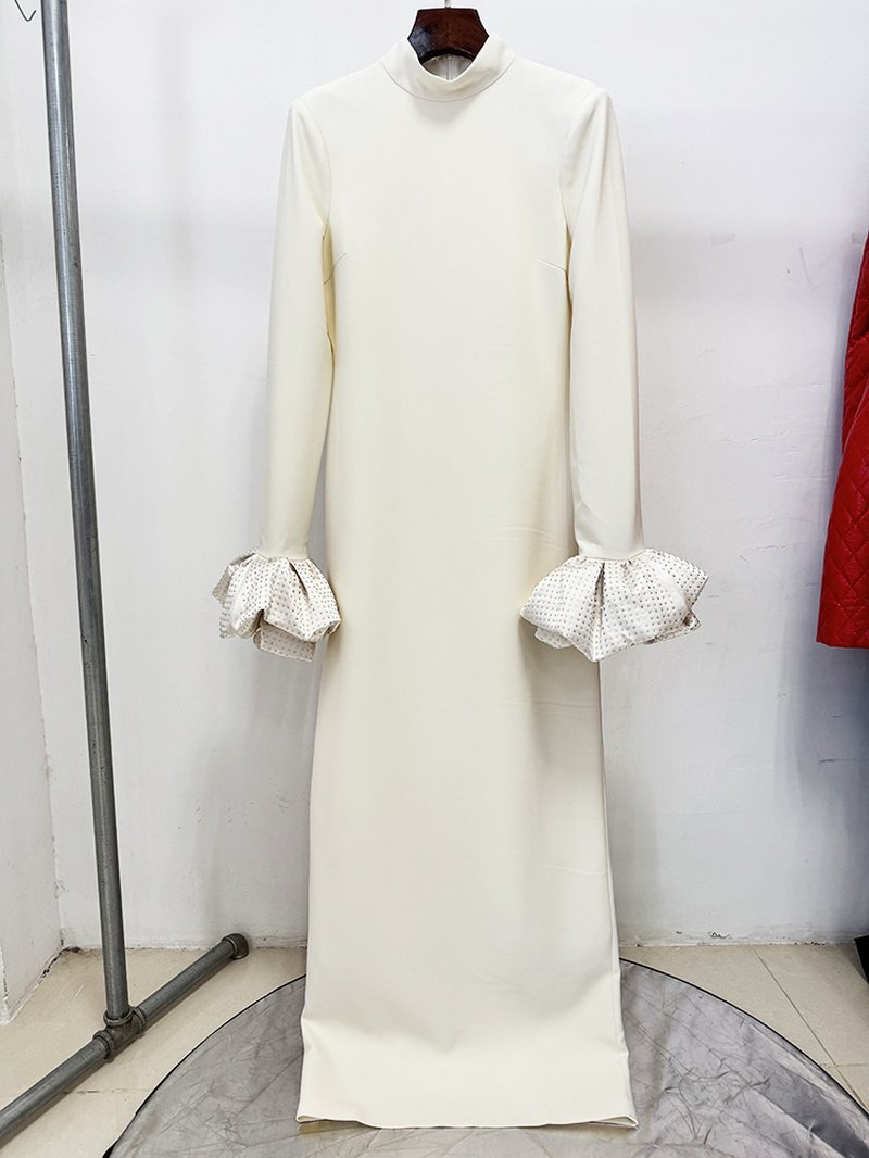 Turtleneck Puff Sleeve Maxi Dress H7053