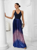 V-Neck Ombre Pleated Maxi Dress H6689