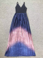 V-Neck Ombre Pleated Maxi Dress H6689