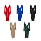 V-Neck Zip Front Bodycon Dress H3172