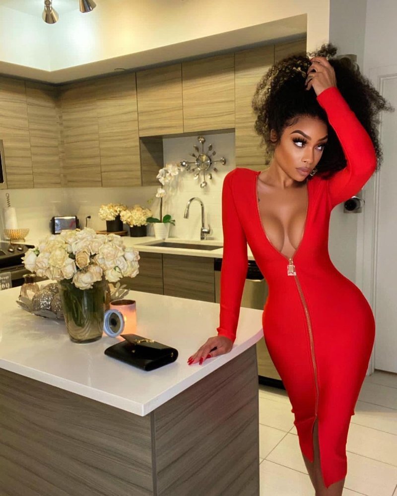 V-Neck Zip Front Bodycon Dress H3172