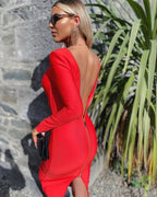 V-Neck Zip Front Bodycon Dress H3172