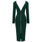 V-Neck Zip Front Bodycon Dress H3172