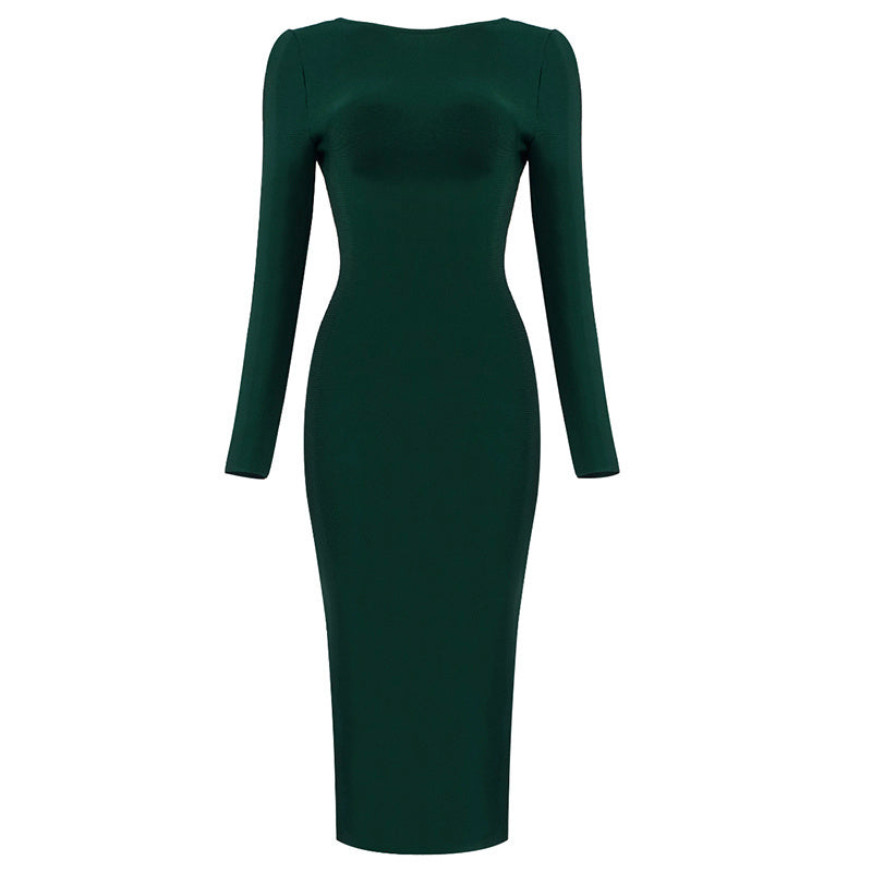 V-Neck Zip Front Bodycon Dress H3172