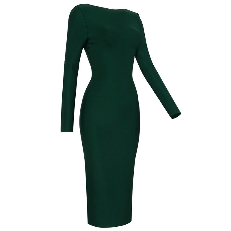 V-Neck Zip Front Bodycon Dress H3172