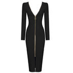 V-Neck Zip Front Bodycon Dress H3172