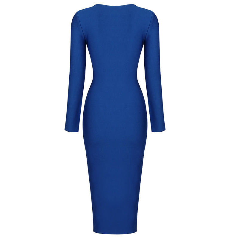 V-Neck Zip Front Bodycon Dress H3172