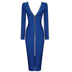 V-Neck Zip Front Bodycon Dress H3172