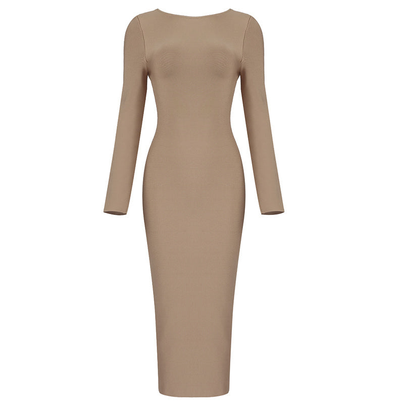 V-Neck Zip Front Bodycon Dress H3172