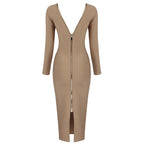 V-Neck Zip Front Bodycon Dress H3172