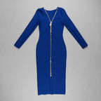 V-Neck Zip Front Bodycon Dress H3172