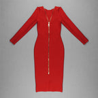 V-Neck Zip Front Bodycon Dress H3172