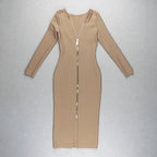 V-Neck Zip Front Bodycon Dress H3172