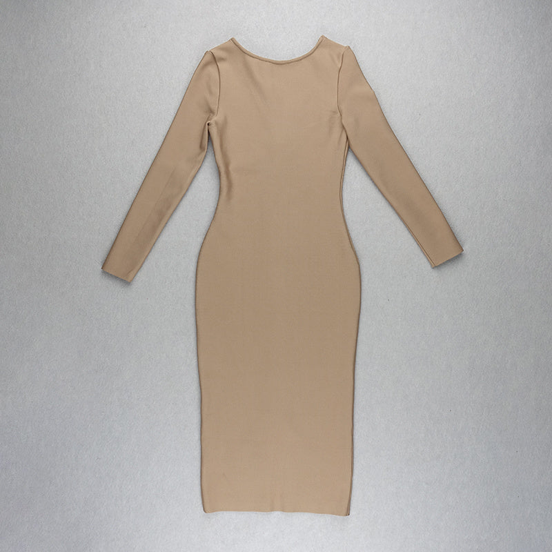 V-Neck Zip Front Bodycon Dress H3172