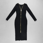 V-Neck Zip Front Bodycon Dress H3172