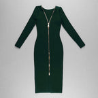 V-Neck Zip Front Bodycon Dress H3172