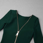 V-Neck Zip Front Bodycon Dress H3172