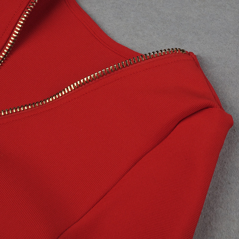 V-Neck Zip Front Bodycon Dress H3172