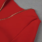 V-Neck Zip Front Bodycon Dress H3172