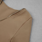 V-Neck Zip Front Bodycon Dress H3172
