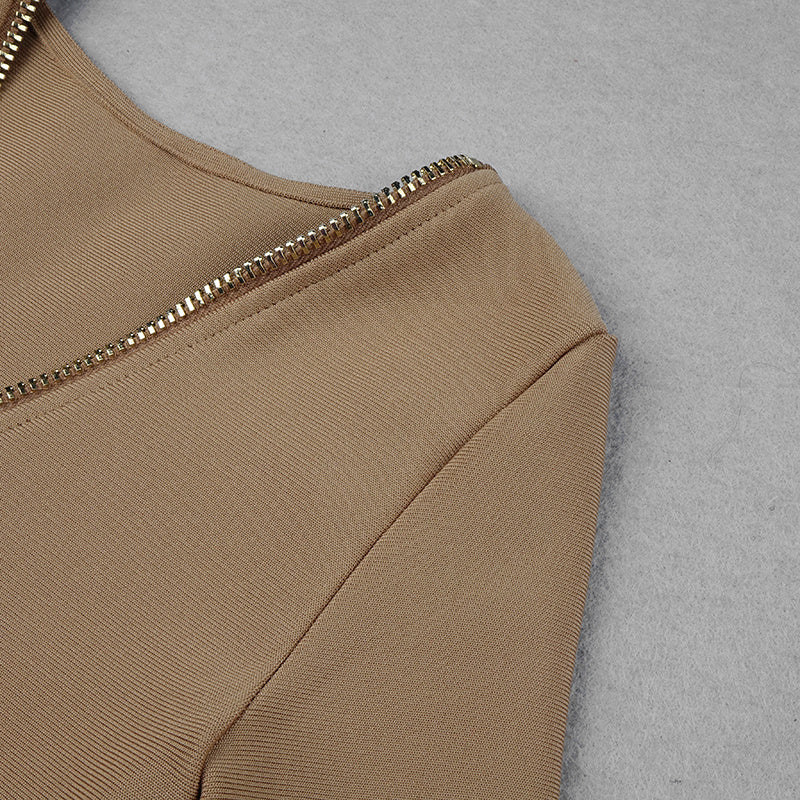 V-Neck Zip Front Bodycon Dress H3172