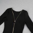 V-Neck Zip Front Bodycon Dress H3172