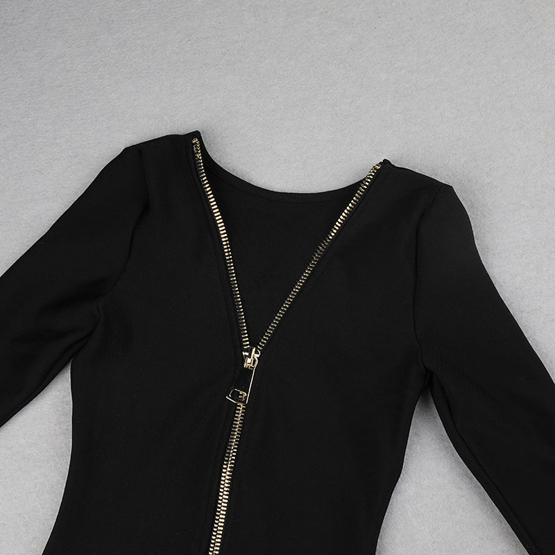 V-Neck Zip Front Bodycon Dress H3172