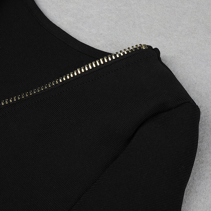 V-Neck Zip Front Bodycon Dress H3172