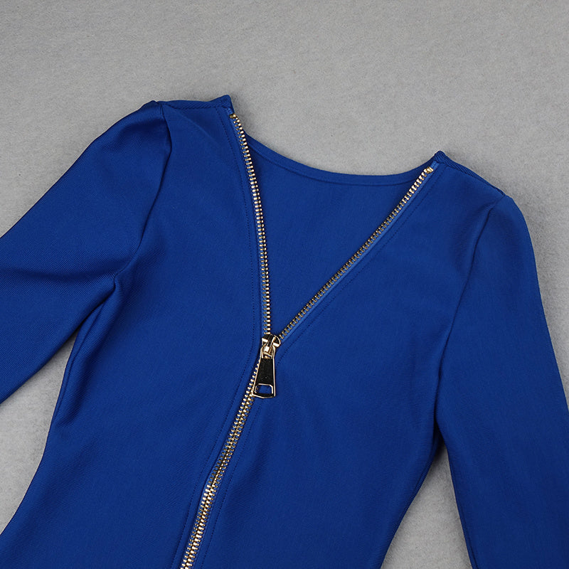 V-Neck Zip Front Bodycon Dress H3172