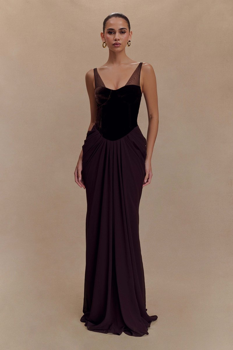 Velvet Corset Gown with Draped Skirt H6703