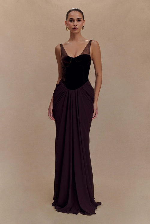 Velvet Corset Gown with Draped Skirt H6703