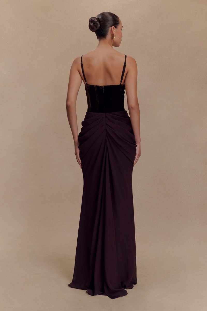Velvet Corset Gown with Draped Skirt H6703