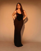 Velvet Corset Gown with Draped Skirt H6703