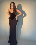 Velvet Corset Gown with Draped Skirt H6703