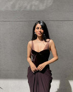 Velvet Corset Gown with Draped Skirt H6703