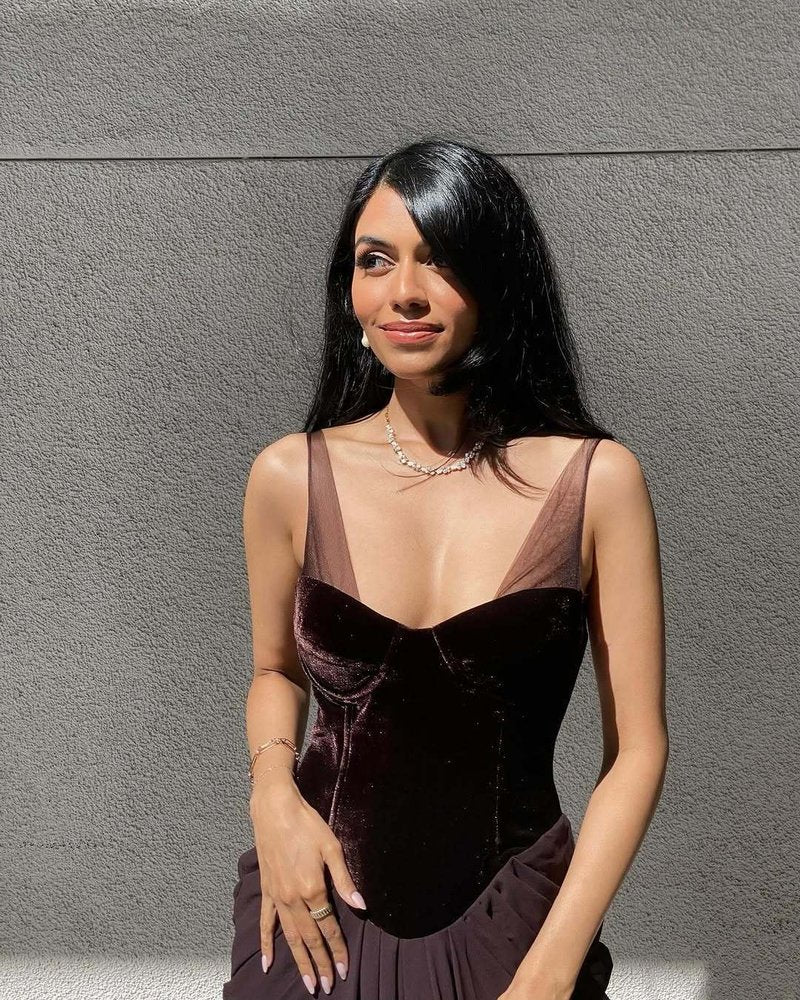 Velvet Corset Gown with Draped Skirt H6703