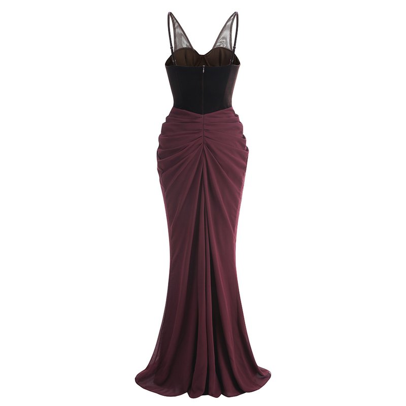 Velvet Corset Gown with Draped Skirt H6703
