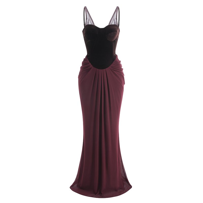 Velvet Corset Gown with Draped Skirt H6703
