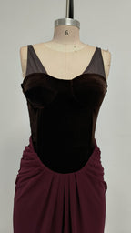 Velvet Corset Gown with Draped Skirt H6703