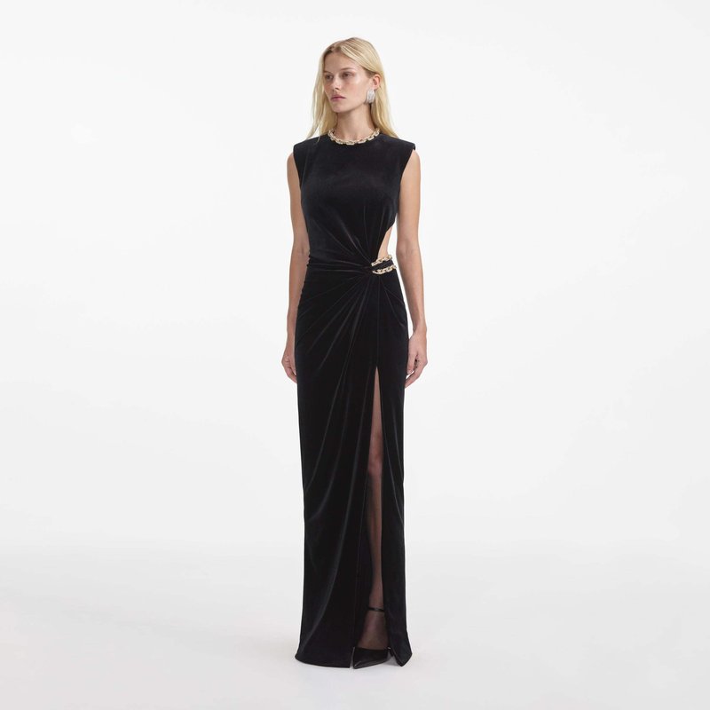 Velvet Sleeveless Maxi Dress with Slit H6678