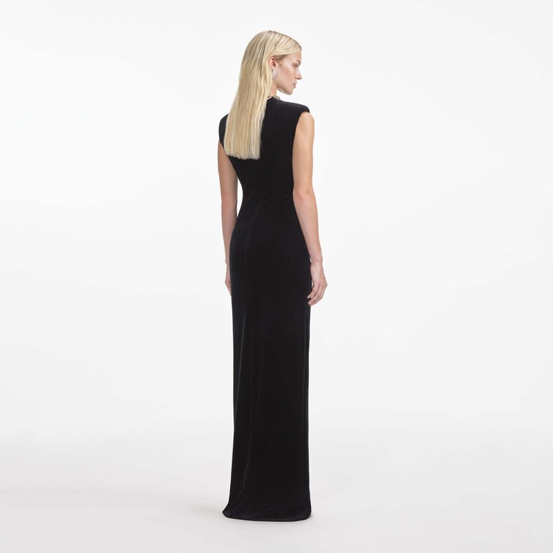 Velvet Sleeveless Maxi Dress with Slit H6678