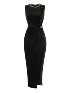 Velvet Sleeveless Maxi Dress with Slit H6678