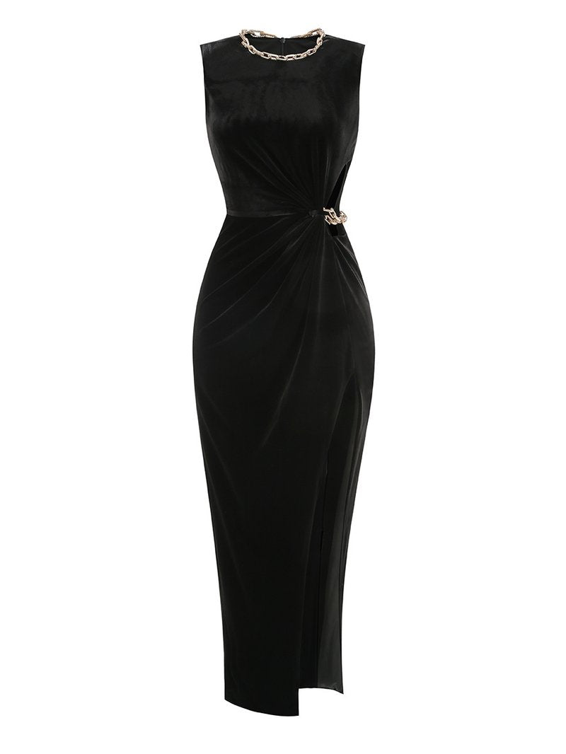 Velvet Sleeveless Maxi Dress with Slit H6678