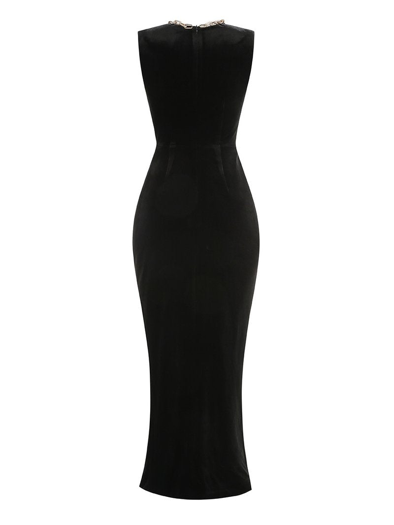 Velvet Sleeveless Maxi Dress with Slit H6678