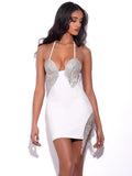 White Beaded Fringe Mini Dress H6047