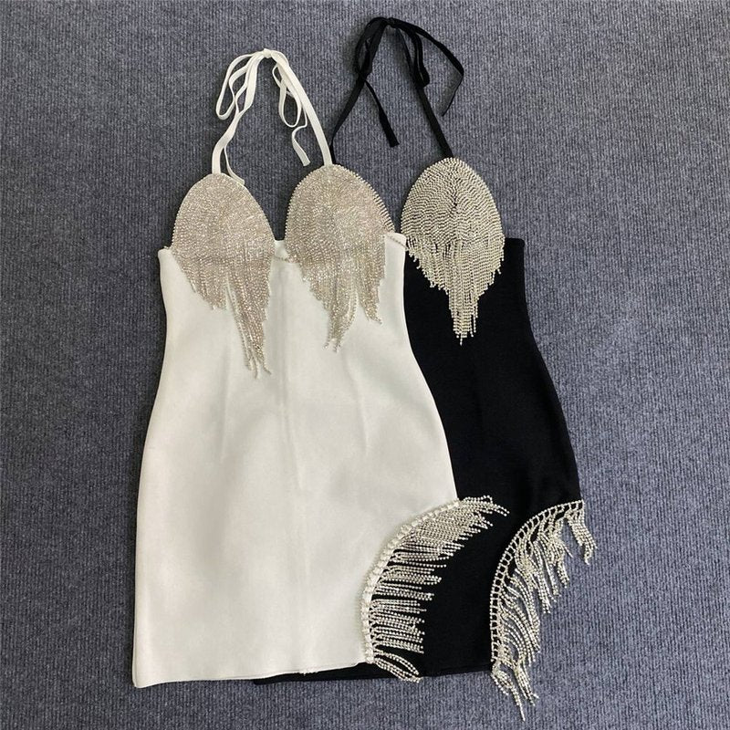 White Beaded Fringe Mini Dress H6047