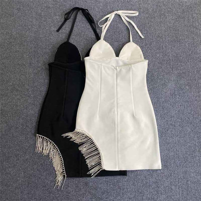 White Beaded Fringe Mini Dress H6047