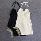 White Beaded Fringe Mini Dress H6047