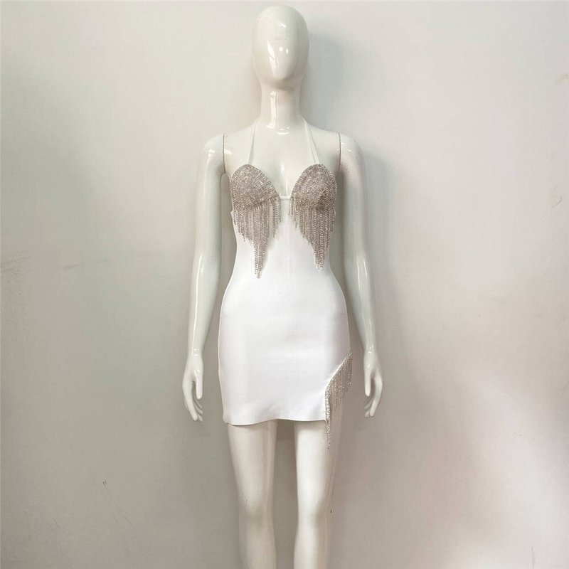 White Beaded Fringe Mini Dress H6047